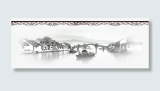 唯美意境水墨江南建筑免抠