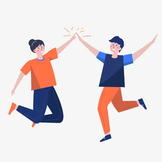 人物跳跃击掌插画社交元素免抠