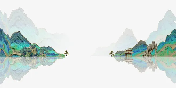 中式山水古风素材免抠手绘/卡通手绘元素