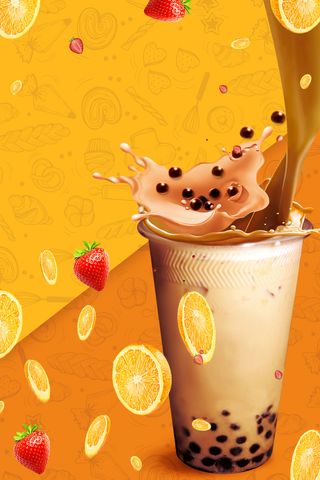 橙色创意奶茶饮料宣传单模板背景素材高清