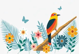 迎接春天花丛小鸟免抠