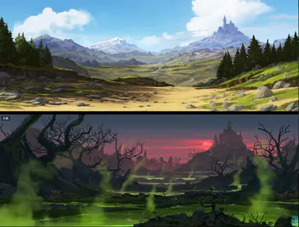 手绘风景插画唯美免抠 手绘风景插画唯美免抠