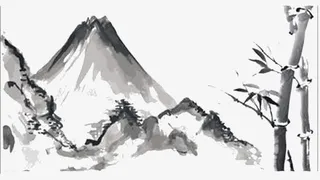 水墨山景画免抠