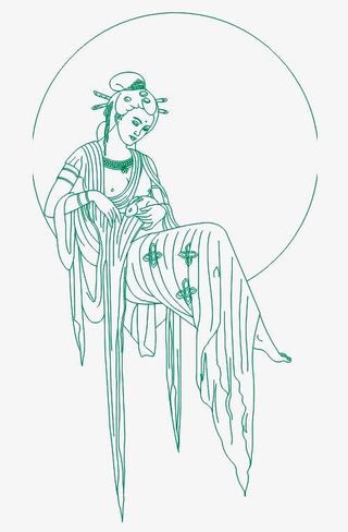 手绘线描嫦娥彩绘免抠