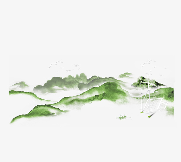 青山，绿色，水墨，中国风免抠