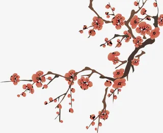 手绘梅花梅枝免抠