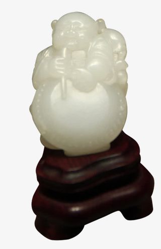 清朝白玉和合二仙锁牌免抠