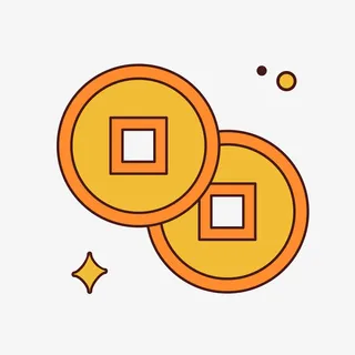 黄色手绘圆弧铜钱元素免抠