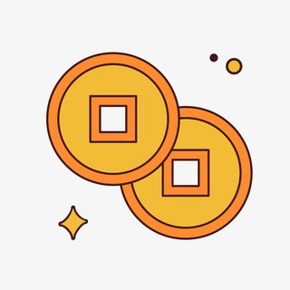 黄色手绘圆弧铜钱元素免抠