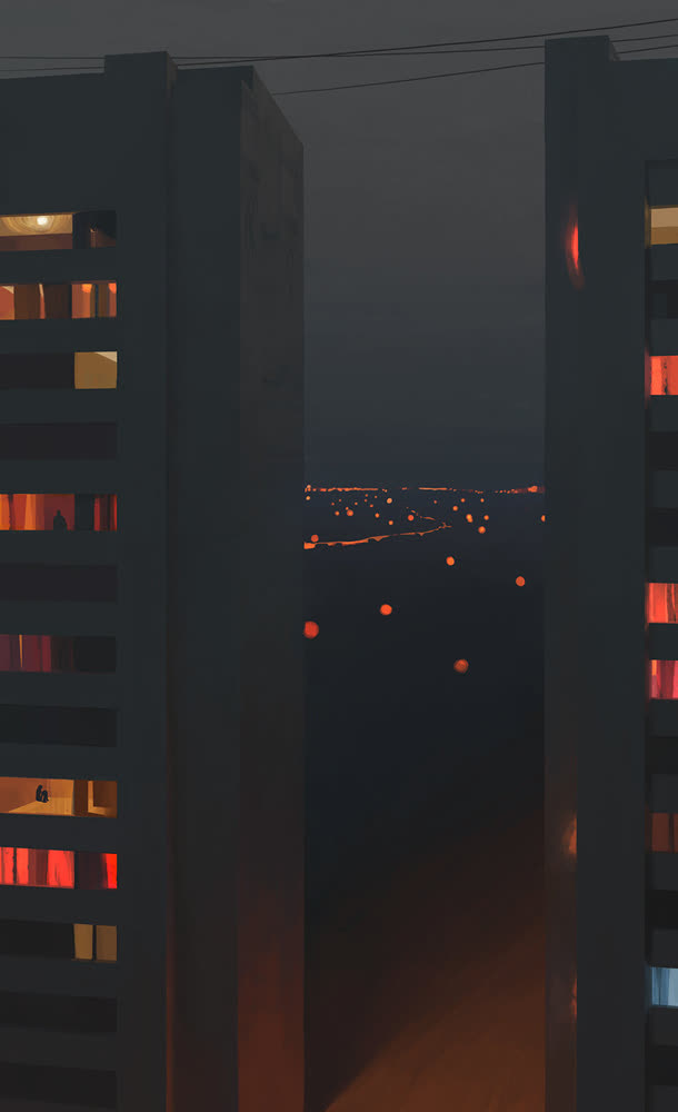 城市小区楼房涂鸦插画免抠