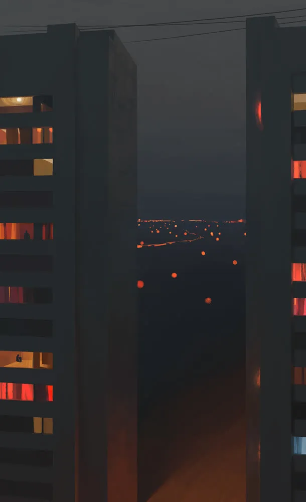 城市小区楼房涂鸦插画免抠