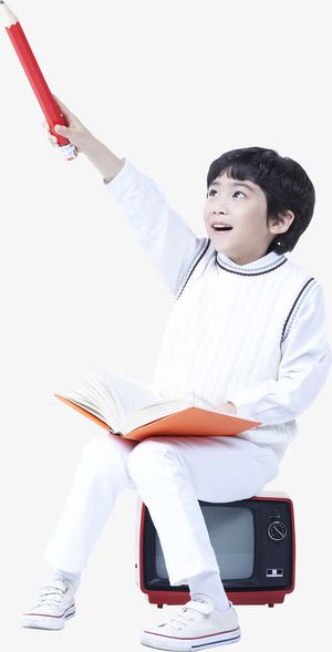 清纯男孩学习铅笔书写手势免抠