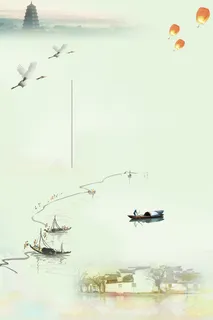 简约水墨画江南水乡忆江南海报背景素材高清