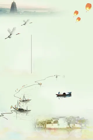 简约水墨画江南水乡忆江南海报背景素材高清