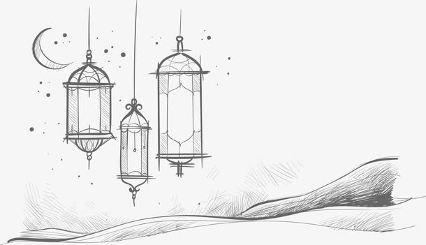 素描手绘伊斯兰吊灯免抠