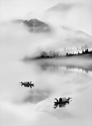 中国风山水水墨画条纹免抠