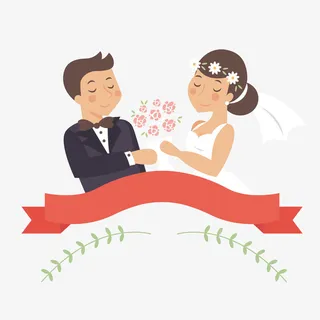 卡通新人婚礼邀请海报矢量图免抠