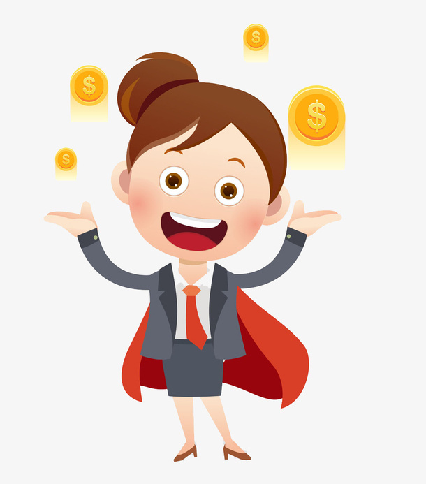 卡通双手托金币的女人免抠图免抠