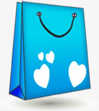 手绘蓝色爱心手提袋免抠