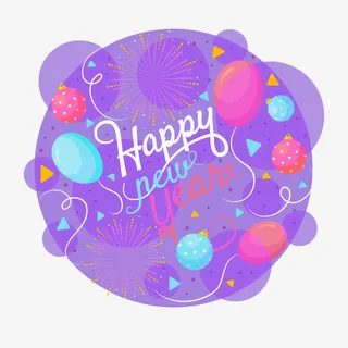 年彩色气球和烟花贺卡矢量图免抠