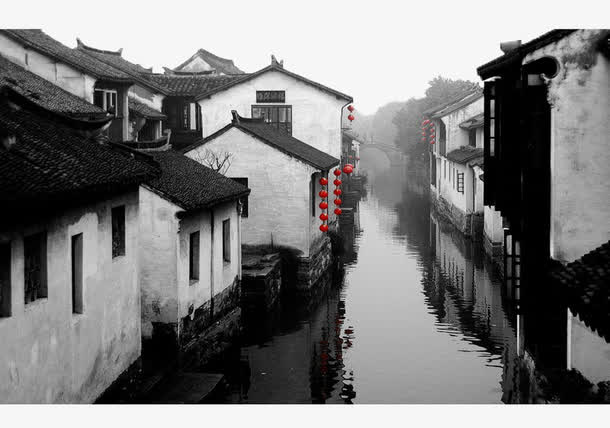 清晨古镇免抠背景摄影风景元素