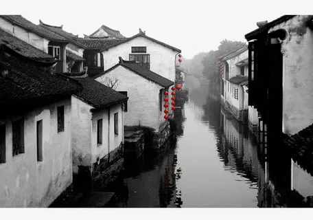 清晨古镇免抠背景摄影风景元素