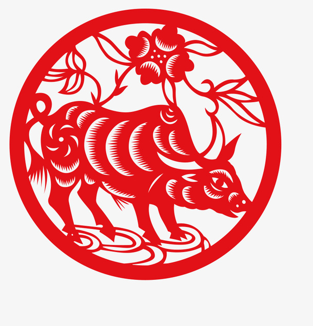 新年喜庆十二生肖剪纸装饰窗花设免抠