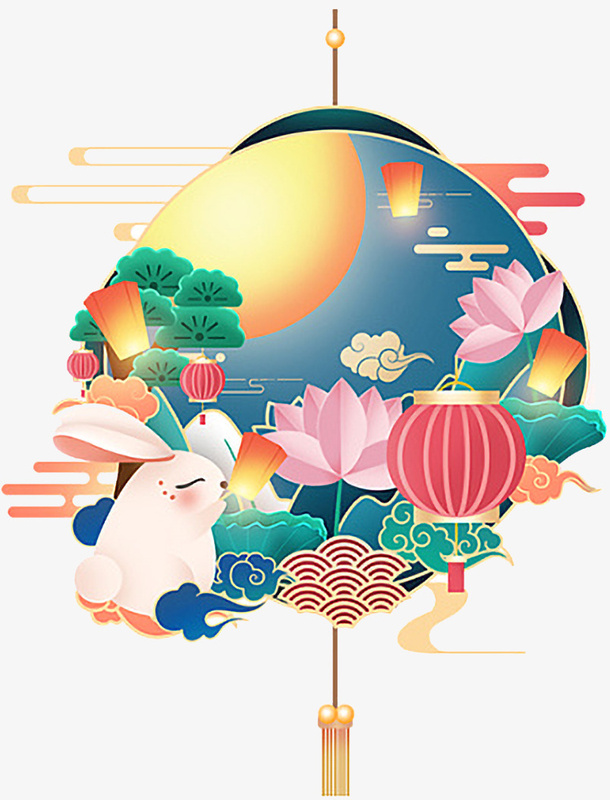 国潮中秋装饰元素免抠
