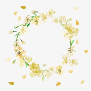 黄色简约花圈边框纹理免抠