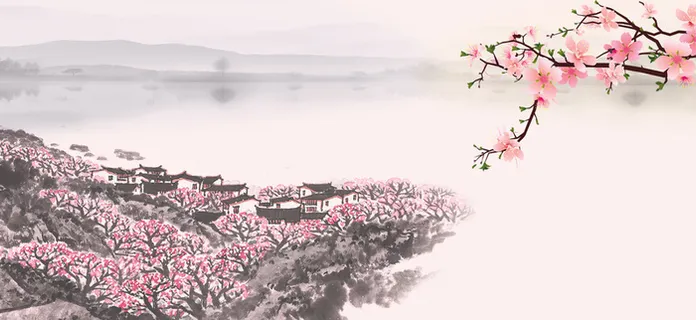 桃花节文艺手绘水墨质感粉banner高清