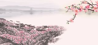 桃花节文艺手绘水墨质感粉banner高清