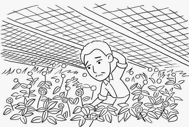 手绘黑白人物花朵免抠