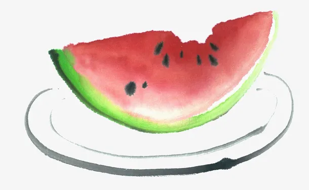 红色圆弧西瓜美食元素免抠