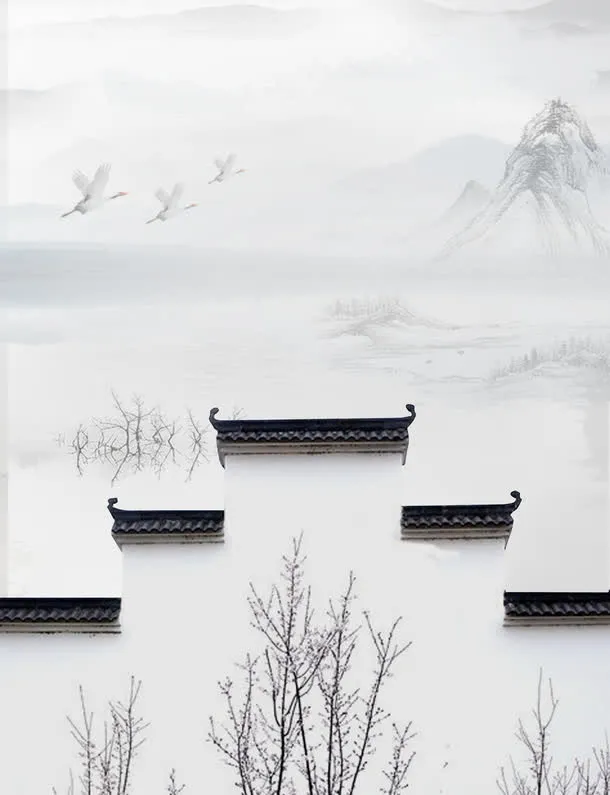中国风江南水墨山水画免抠