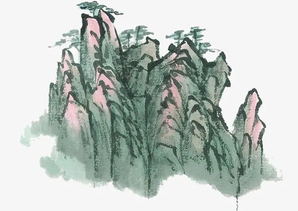 卡通水墨山水画素材图免抠
