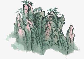 卡通水墨山水画素材图免抠