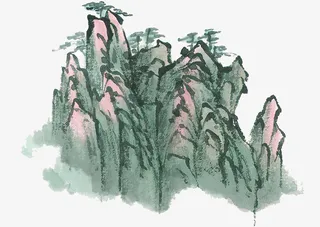 卡通水墨山水画素材图免抠