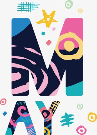 彩色卡通涂鸦M艺术字免抠