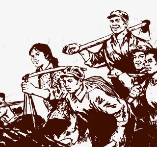 黑白板画连环画风格五一劳动节劳免抠