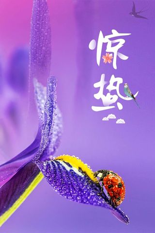 二十四节气惊蛰紫色清新商业配图高清