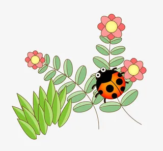 卡通绿色树叶花朵装饰图案免抠