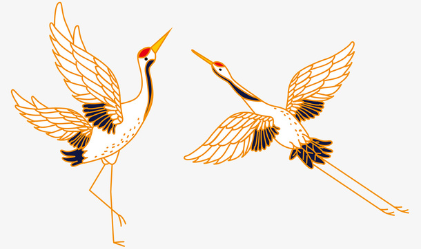 一对仙鹤国潮中国风免抠其他元素