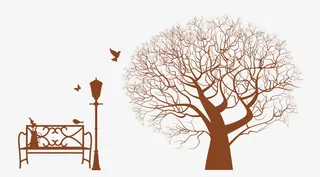 清新典雅地产大树路灯免抠