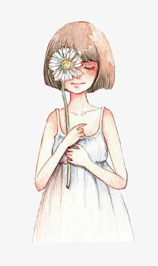 手绘短髮女孩免抠