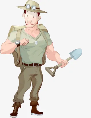 手绘插画拿着锄头的农民免抠