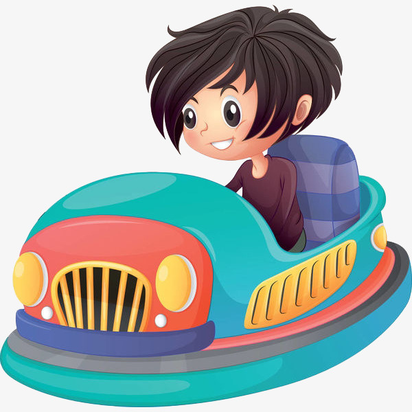 卡通男孩开碰碰车插画免抠免抠