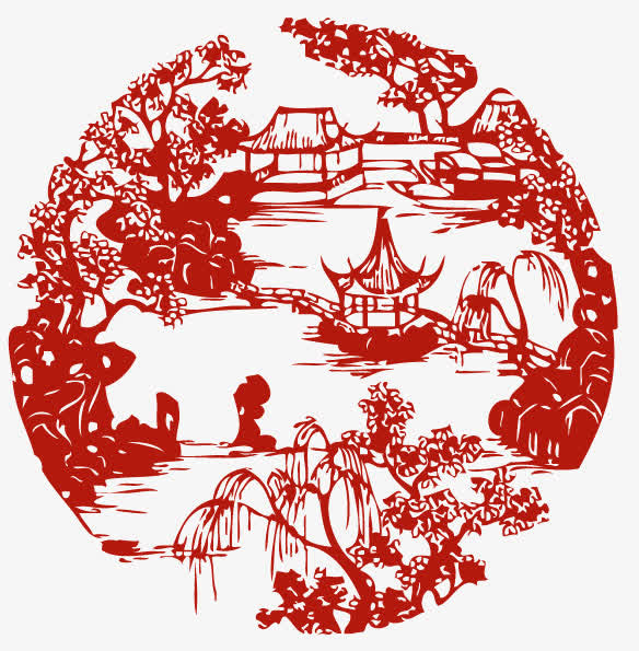 古代中式庭院窗花剪影矢量图免抠