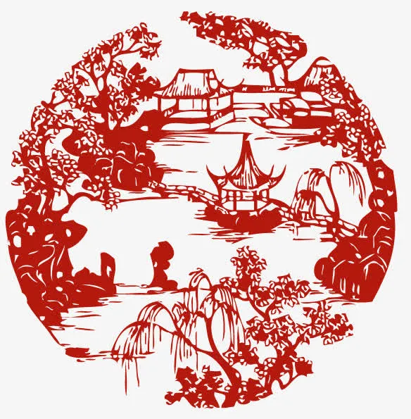 古代中式庭院窗花剪影矢量图免抠