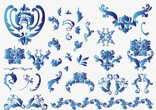 矢量蓝色花纹免抠