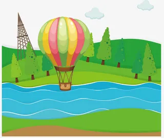 飞跃小河的热气球免抠